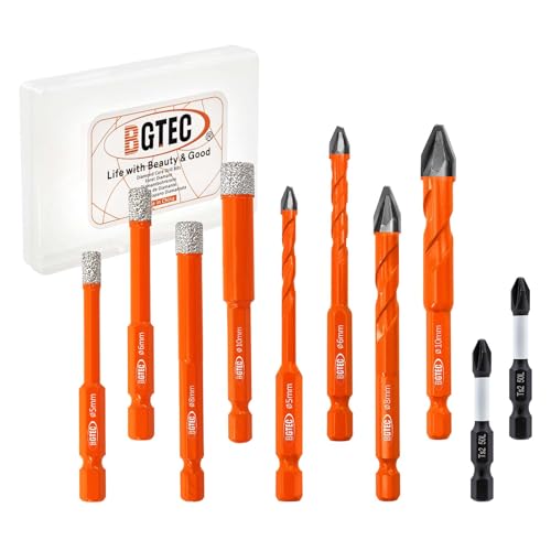 BGTEC Diamond Drill Bit Set &amp; Eccentric Carbide Drill bit 10PCS 3/16"-1/2"