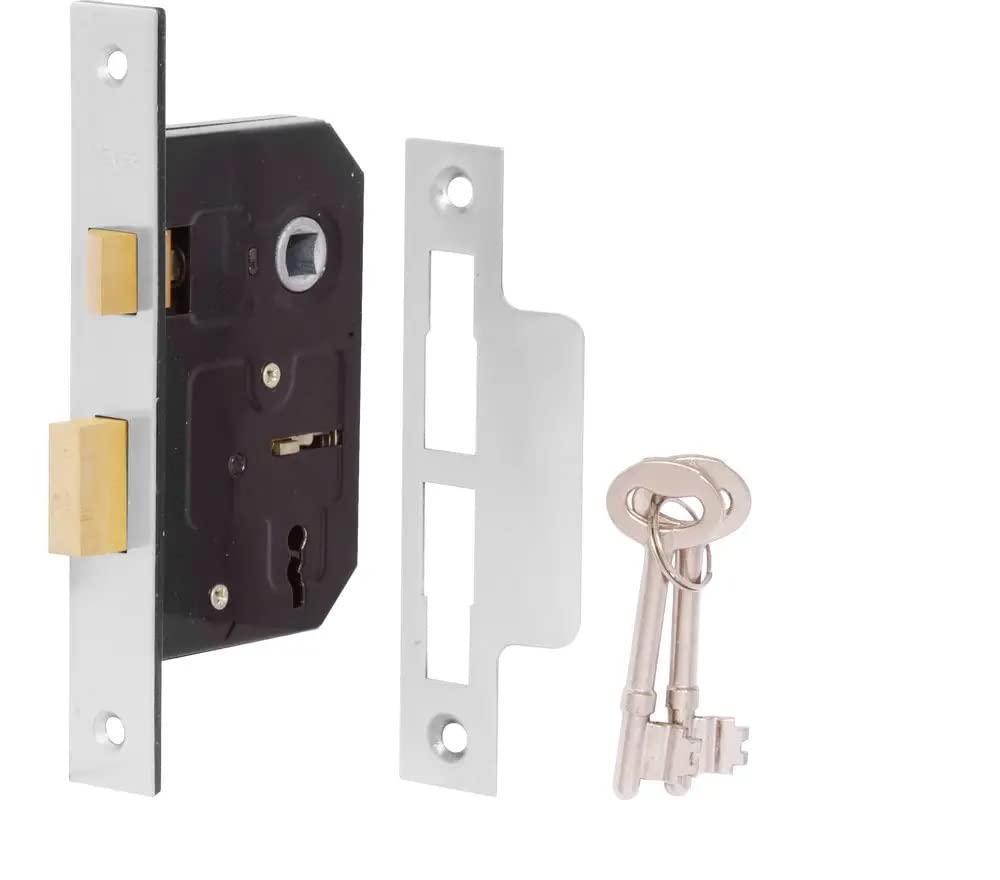 Golden Grace Chrome Bolt Through Polished Nickel Plated 64Mm 2.5" 3 Lever Sash Lock Mortise Internal Lock With 2 Keys