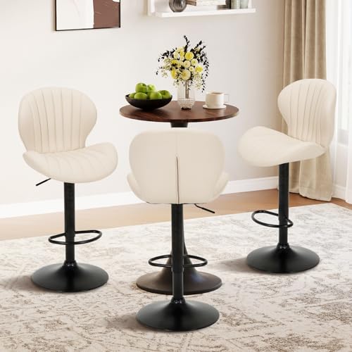 Image of COLAMY Bar Stools Set of 6, Modern Swivel Bar Chairs, Adjustable Faux Leather Upholstered Barstools Counter Height with High Backrest for Bar, Kitchen Island, Dining Room, Beige