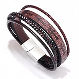 Fashion Multi-Layer Leather Cross Braided Rope Stackable Bracelet, Gratitude, Prayer Encouragement & Stress Relief, Christian Gift for Men & Women Believers (Coffee,21cm)