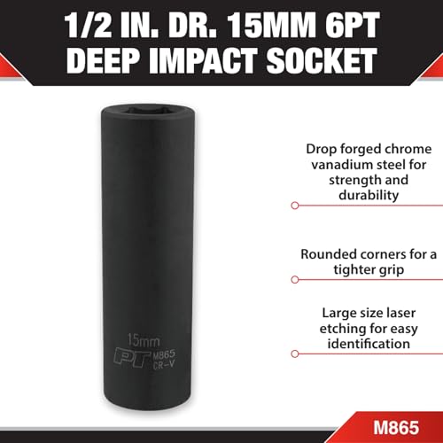 Image of Performance Tool M865 1 /2 Drive 15mm Deep Wall Impact Socket, 1 Pack