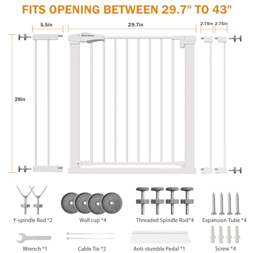 Image of Mumeasy 29.7-43 inch Baby Gate for Stairs & Doorways, Pressure Mounted Dog Gate