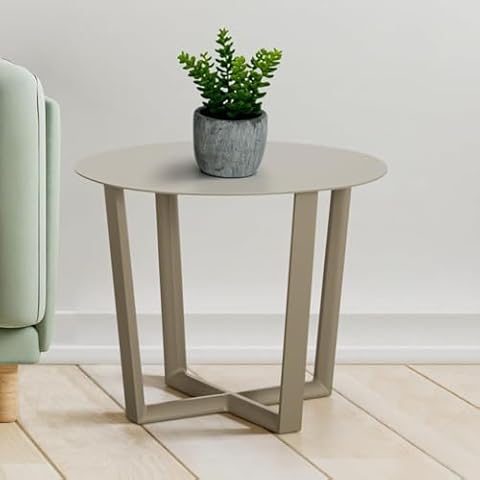 Astomi Patio Side Table, Outdoor Aluminium End Table, 21.7" Round Coffee Table for Deck Porch Garden Backyard, Indoor or Outdoor Use, Champagne Cover
