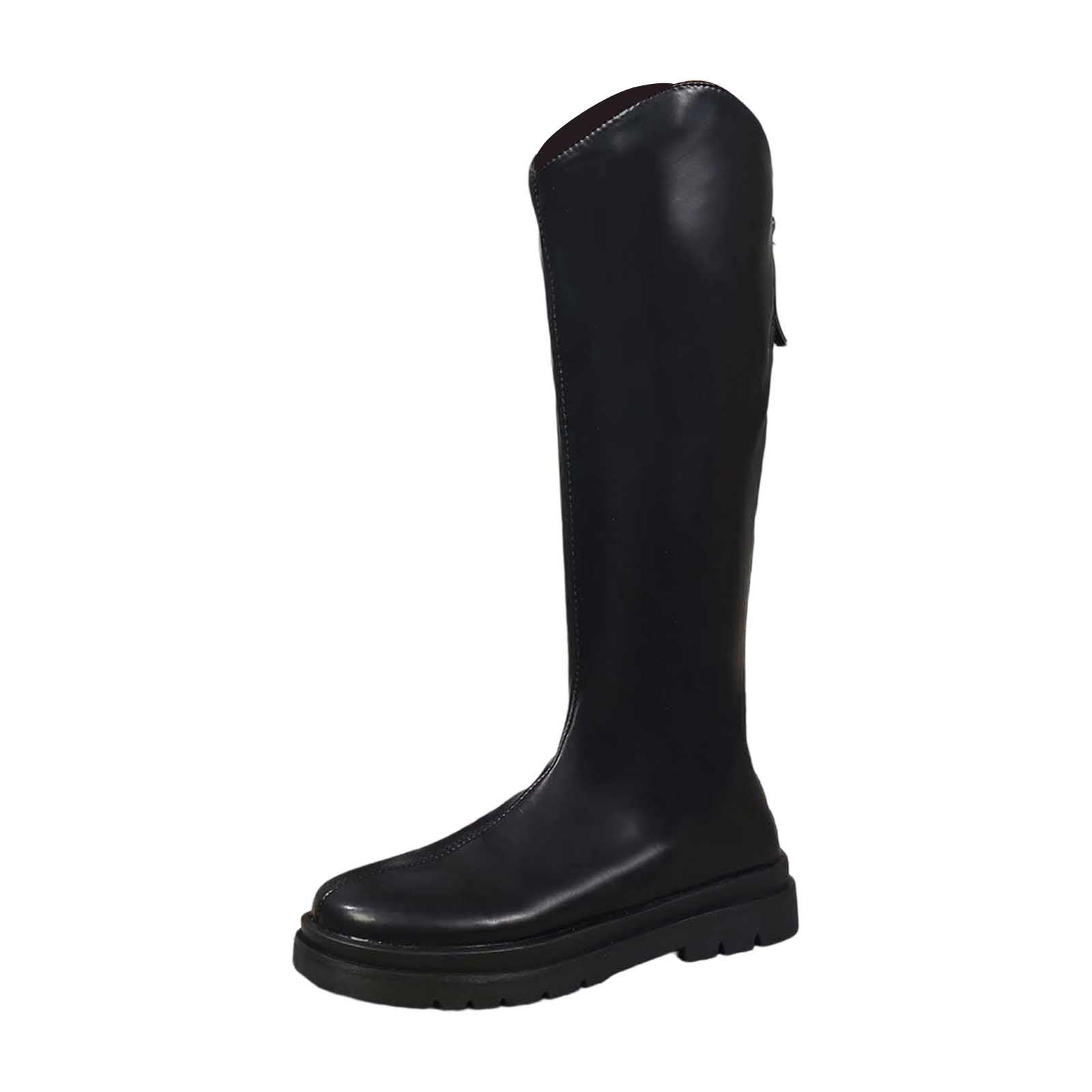 Generisch 2026 Botas de plataforma con suela gruesa de media pantorrilla, botines de equitación de moda con cordones con cremallera lateral para uso diario al aire libre