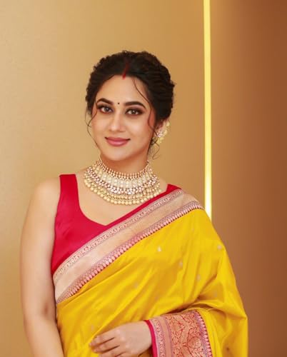 Image of C J Enterprise Women's Banarasi Saree Pure Kanjivaram Style Silk Saree With Blouse Piece for Wedding (Pari134)