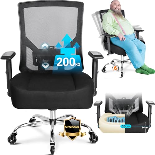 MELOKEA Bürostuhl 200KG XXL mit Extra Breites Federkissen, Ergonomischer Bürostuhl mit Gummirollen, Verstellbare Lendenwirbelstütze, Stufenlose Neigungsfunktion, Schreibtischstuhl Ergonomisch 200kg MELOKEA Bürostuhl 200KG XXL mit Extra Breites Federkissen, Ergonomischer Bürostuhl mit Gummirollen, Verstellbare Lendenwirbelstütze, Stufenlose Neigungsfunktion, Schreibtischstuhl Ergonomisch 200kg