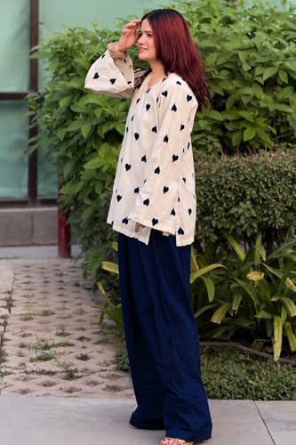 Image of ANNI Designer Farshi Salwar Suit for Women Viscose Embroidered | Co Ord Set for Woman | Straight Kurta Palazzo Outfit Round Neck V Slit Long Sleeve Ethnic Dress Womens Clothing