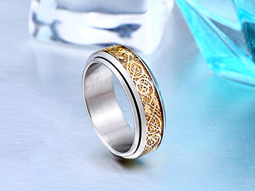 Image of HIJONES Unisex Carbide Fiber Celtic Dragon Spinner Ring Stainless Steel Wedding Spins Band