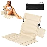 Strandstuhl Faltbar Leicht mit Rückenlehne 54x35cm, Klappbarer Strandstuhl für Reisen & Camping, Höhenverstellbarer Bodensitz mit Tasche, für Strand, See, Garten, Robustes Aluminiumgestell (Khaki)