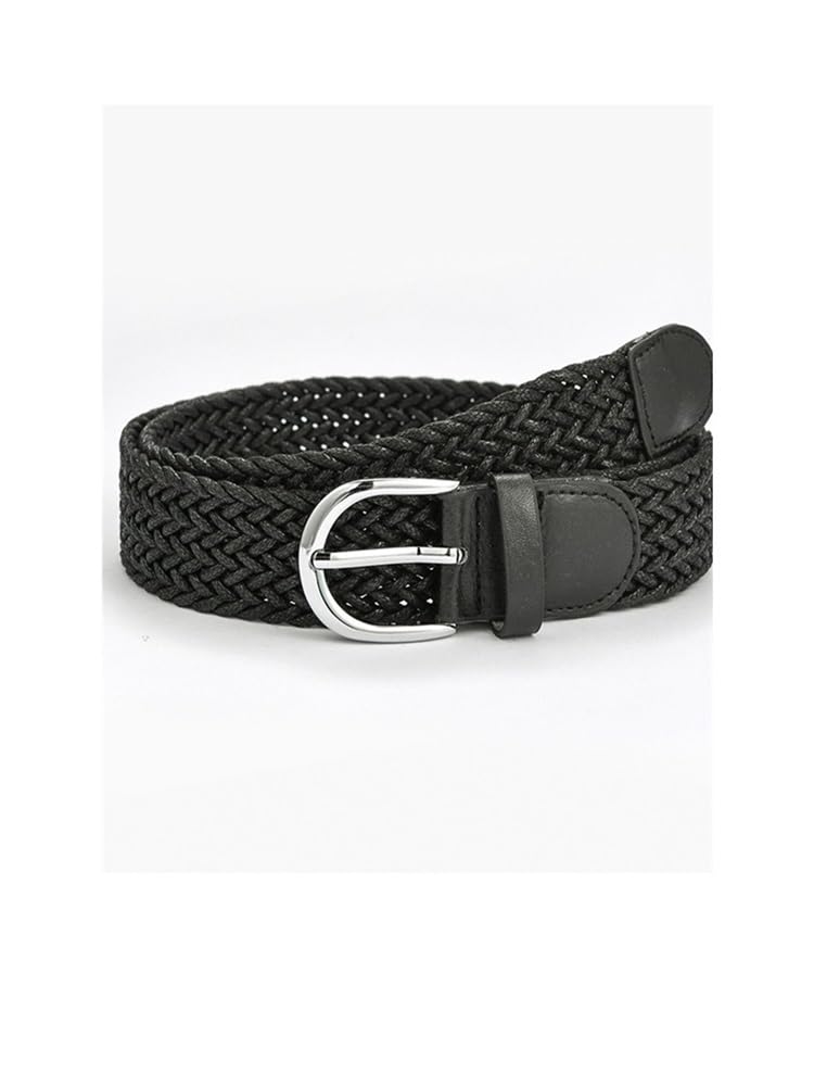 Cinturón ancho de punto trenzado para mujer, cinturón de vestir con hebilla de metal plateado, cinturón casual para mujer