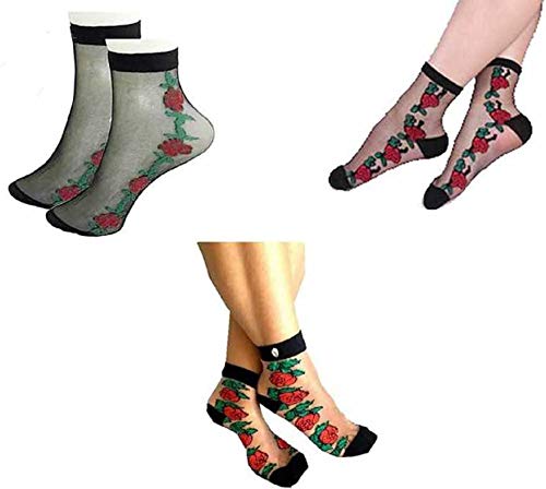 Ultra-Thin Transparent Multi Print Nylon Summer Skin Socks For Women/Girl's (Ankle Length) -Pack of 3-image-47