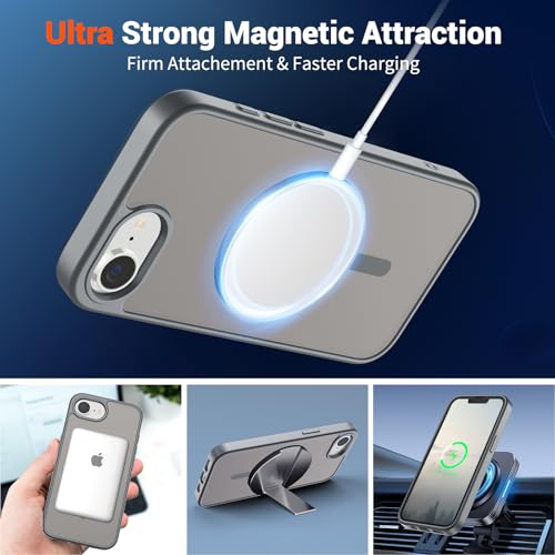 Image of SUPFINE Magnetic for iPhone 17e Case /iPhone 16e Case (Compatible with MagSafe)(Military Grade Drop Protection) Slim Translucent Matte Shockproof with Anti-Fingerprint Phone Case,Gray