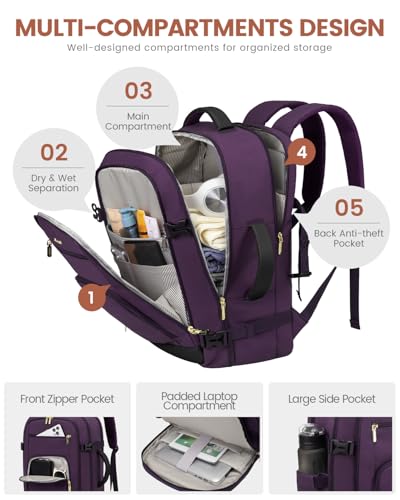 Image of LOVEVOOK Carry On Travel Backpack For Women Flight Approved, 40L Large Personal Item Backpack Travel Bag for Airplanes, Business 17 Inch Laptop Backpack, Weekender Overnight Daypack, With 2 Cubes