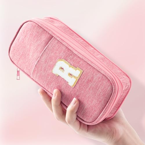 Image of Large Capacity Pink Pencil Case, Cute Pencil Case Pencil Pouch with Zipper For Girls Women, Expandable Preppy Pencil Bag Large Storage High Capacity Bag Organizer for School Home Office Supplies, R