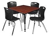 Romig Trek 36 in. Square Adjustable Classroom Table- Cherry & 4 Andy 18 in. Stack Chairs- Black