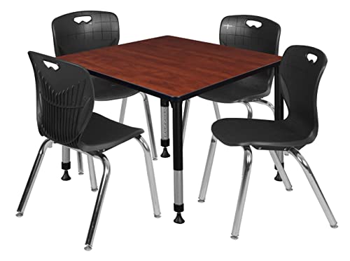 Romig Trek 36 in. Square Adjustable Classroom Table- Cherry & 4 Andy 18 in. Stack Chairs- Black