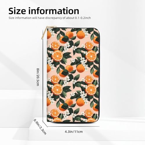Leather Thin Slim Wallets for Women Men - Fashion White Flower Orange A Print Card Wallet Holder with Zipper2
