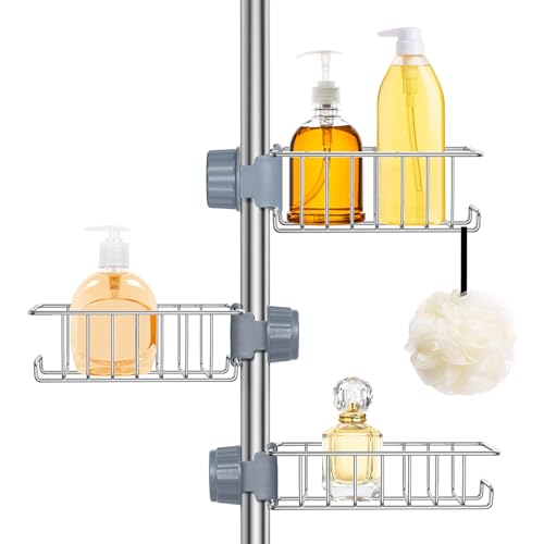 Ainiv Organizador de ducha sin taladro, 3 estantes de ducha, organizador de baño de acero inoxidable, estantes de almacenamiento inoxidables colgantes para riel elevador de 18-25 mm para cocina