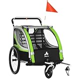 Aosom 2-in-1 Walk/Ride Child Baby Bike Trailer for Kids 2 Seater, High-Visibility Bike Stroller for Toddler Wagon, Weather-Strong Double Bicycle Trailer Accessory for Kids, Green