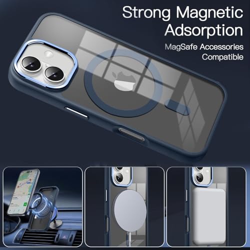 Image of KARWAN Translucent Hybrid Back Case Cover Compatible with iPhone 16 Shockproof Case with Camera Protection, N52 Magnet Cover Case with Magnetic MagEaze Wireless Charging Cover (Blue)