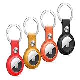 PU Leather AirTag Keyring Holder Compatible with Apple AirTag Keychain Leather. Anti Lost Key Ring Case for Pet Collar Luggage Bag Travel. Scratch Resistant Protective Air Tag Key Chain Cover (4 Pack)