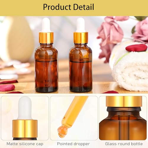 110 Pcs 1 Oz Glass Dropper Bottles with Black Caps for Essential Oils Perfumes Cosmetics and Travel Liquid Storage Featuring Funnels Droppers and Cleaning Brushes (Amber)4