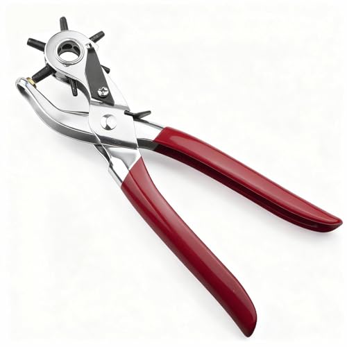 LxsNyvantic Pince trou ceinture cuir,Poignée rouge perce trou ceinture,appareil trou ceinture,6 trous pince perforatrice cuir,pour Cuir,...