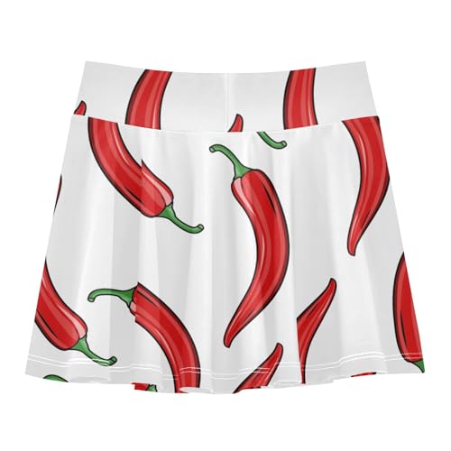 High-Waist Toddler Skirts Red Chili Peppers on White Girls' Athletic Skorts for Running X-Small