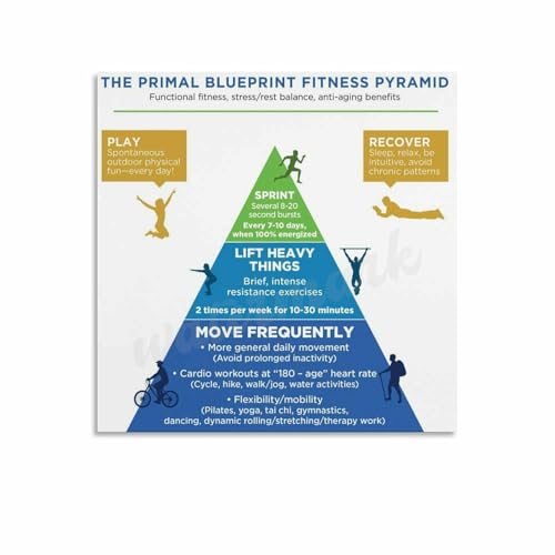 Primal Blueprint Fitness Pyramid Functional Fitness, Stress Rest Balance, Anti-aging Benefits Poster Canvas Painting Posters And Prints Wall Art for Living Room Bedroom Decor 12x12inch(30x30cm)