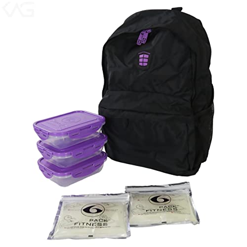 Motivator Daypack Meal Prep Lunch Bag With 3 Bpa-Free, Reusable, Microwavable, Freezer Safe, Portion-Controlled Containers, Backpack Lunch Box With Storage Pockets - (Black/Purple) #TOP1