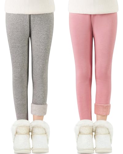 Adorel Leggings Térmicos Algodón Forros para Niñas Pack de 2 Gris, Rosa 4-5 Años (Tamaño del Fabricante 110)