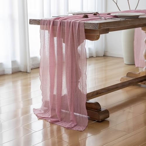 Image of 2Pcs Dusty Rose Cheesecloth Table Runner 120 Inches for Party Home Decor