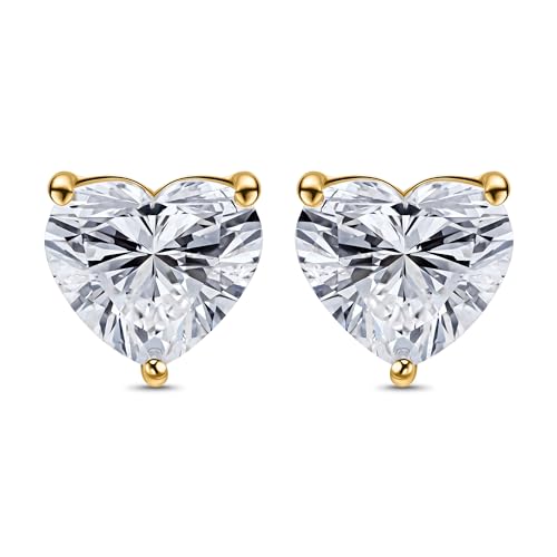 14K Yellow or White Gold Stud Earrings With 0.50-2.00 Cttw Heart Shaped Lab Grown Diamond/Lab Grown Blue Sapphire/Lab Grown Emerald Stud Earrings For Women, Gift Box Included3