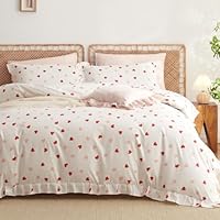 Lanqinglv Beddengoed 135x200 4-delig, roze wit bloemen bladeren