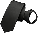 MUGIVALA Brand Zipper Ties for Men Woven Microfiber Satin Silk Adjustable Pretied Neckties Zip on Tie for Men Zipper Black Slim Tie (1.97' Zipper tie)