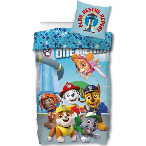 Bettwäsche Paw Patrol 135x200 cm 80x80 [Wendemotiv] 100% Baumwolle Kinder-Bettwäsche Jungen Öko-Tex Standard 100 Deutsche Standardgröße