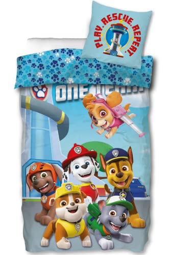Juego de ropa de cama infantil de la Patrulla Canina, 135 x 200 cm, 80 x 80 cm, 100% algodón, juego de 2 piezas, ropa de cama para niños y niñas