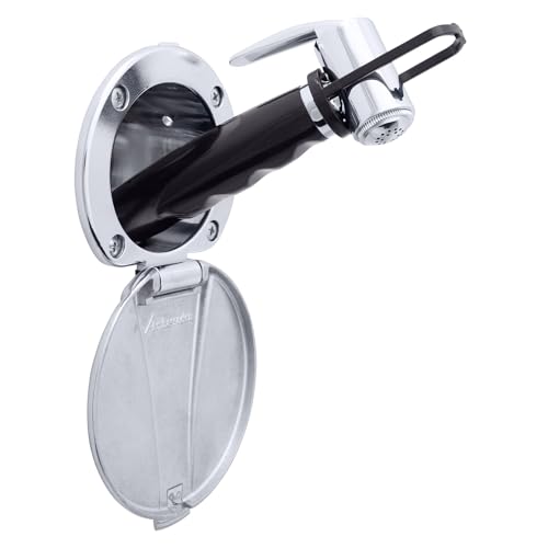 Recessed Shower- Chrome Cup with Stainless Steel Lid, Hammer-Head Black Sprayer, 6' Stainless Steel Hose - 136-0043-CP-W