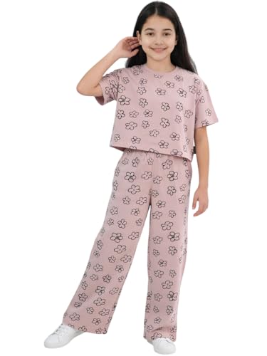 Image of Li'l Tomatoes Girls Cotton Night Suit Set | 100% Cotton Summer Co-Ord Set | Half Sleeve T-Shirt & Full Length Pajama | Soft & Breathable Printed Clothing Set | 9-16 Years