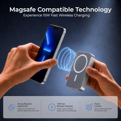 Image of AILKIN 10000mAh Magnetic Wireless Power Bank, MagSafe Compatible Portable Charger with Kickstand, Fast Charging Mini Power Bank Compatible for iPhone 16 /15 /14 /13 Series & Android USB-C Devices