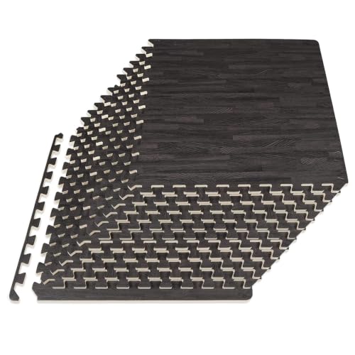 Image of ProsourceFit Wood Grain Puzzle Mat 1 /2-inch, 12 EVA Foam Interlocking Floor Tiles (48 SQ FT) for Secure Indoor Gym Flooring, Office Spaces, Living Rooms, and Play Areas, Carbon Black
