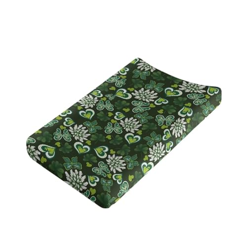 Image of Butterfly Green Heart Cute Changing Table Cover for Boys Girls Diaper Changing Table Cover Soft Washable Stretchy Changing Mat Sheet Cover