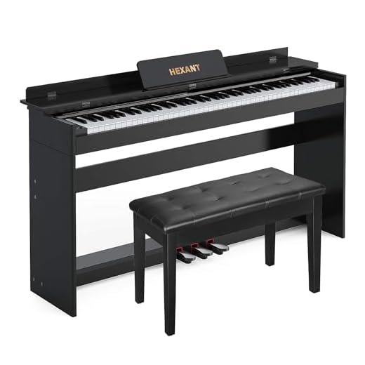 HEXANT 88-Key Weighted Digital Piano, Full-Size Semi-Weighted Upright Flip Electric Keyboard Piano with 3 Pedal and Multi-Functional Keyboard for Beginner(with Bench,Black)