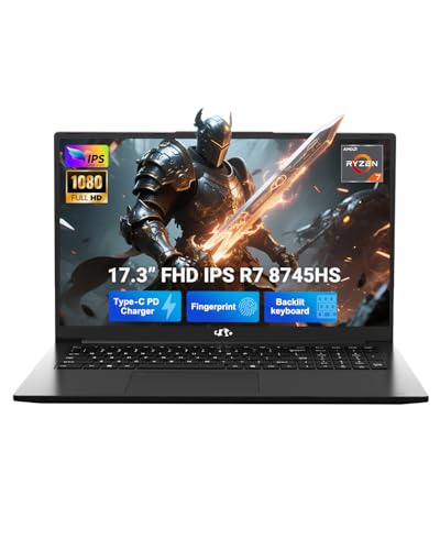 NIMO 17.3" Light-Gaming-Laptop, 8 Cores AMD Ryzen 7 8745HS 16GB DDR5 RAM 512GB SSD (Beat R9 6900HX, up to 4.9GHz) Radeon 780M GPU IPS FHD Computer with 100W Type-C Fingerprint, Backlit Keyboard
