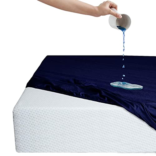 Image of Feelme Mattress Protector Queen Size Waterproof Mattress Protector Cotton Feel Terry Double Bed (78x60, Blue)