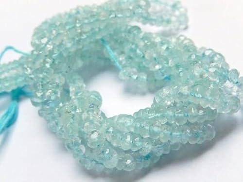 Aigue-marine perles rondelles facettées 3.5mm pour création bijoux cordon 33cm