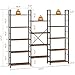 Shintenchi Triple Column 5 Tier Bookshelf, Industrial Large Bookcase Display Shelves, Large Etagere Bookshelf,Wide Book Shelf Book Case for Home & Office, Rustic Brown