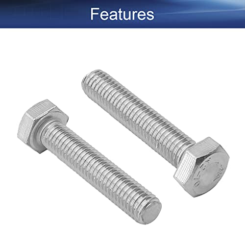 Image of Bettomshin 10Pcs M8 x 40mm Hex Bolts, 304 Stainless Steel 1.25mm Thread Pitch Fully Threaded Metric Hex Head Screw Bolts, Hexagon Screw Bolt, Hex Tap Bolts, Silver (Overall Size 45.45x13x13mm)