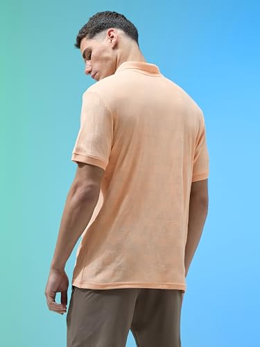 Image of TECHNOSPORT Men's Slim Fit Jacquard Textured Polo Sports T-Shirt with Cotflex, UPF50+ for Regular use