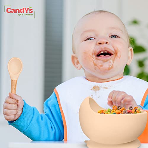 Silicone Baby Feeding Set–11Pcs Baby Feeding Supplies With Suction Bowls And Plates, Fork, Spoon, Bib, Sippy Cup, Food-Grade Silicone Baby Led Weaning Supplies Baby Utensils (Beige) #TOP6